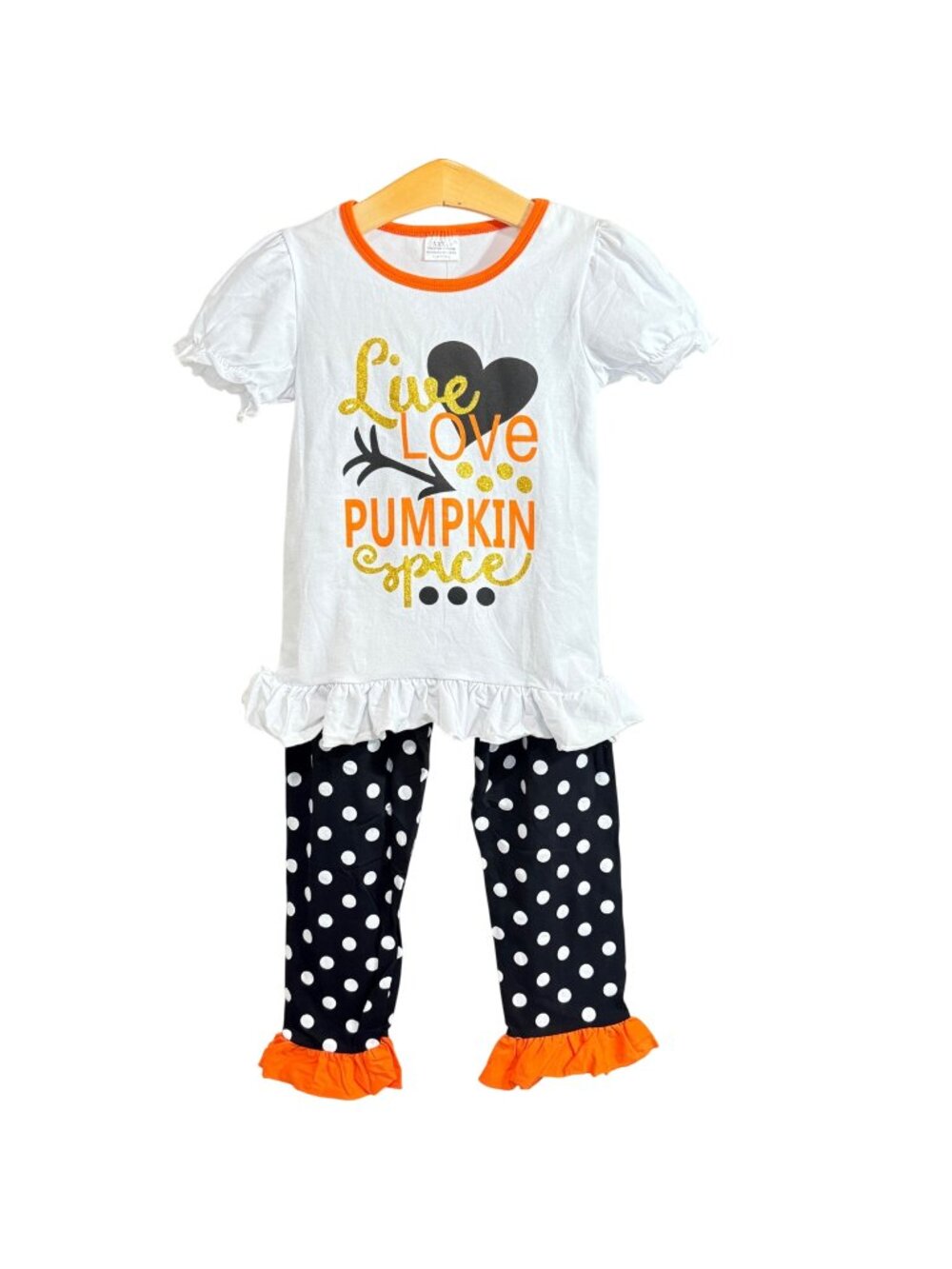 Girls Size 8 NWT Halloween 2 Piece Outfit Polka Dot Pants Pumpkin Spice Top